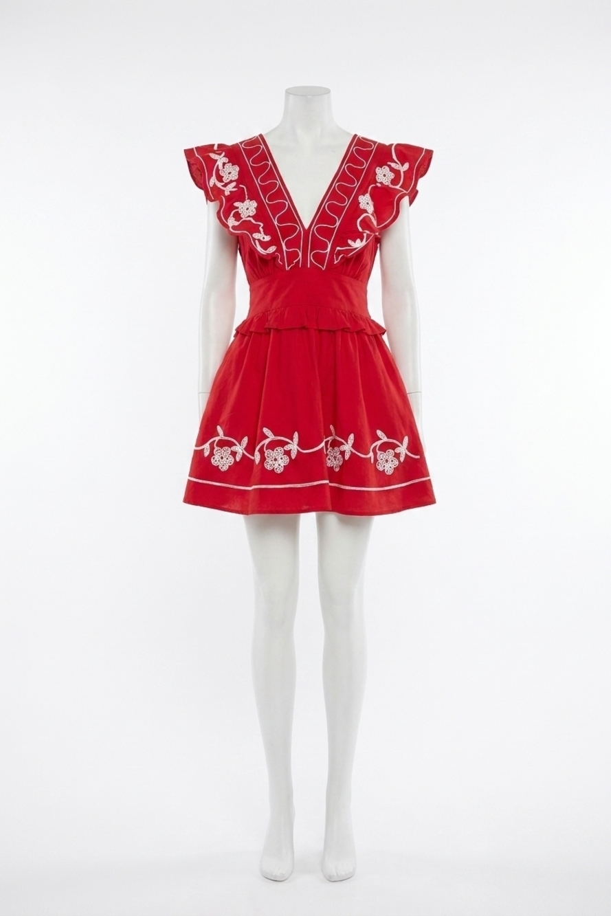 NEW STRUT & BOLT remi embroidered sundress in red